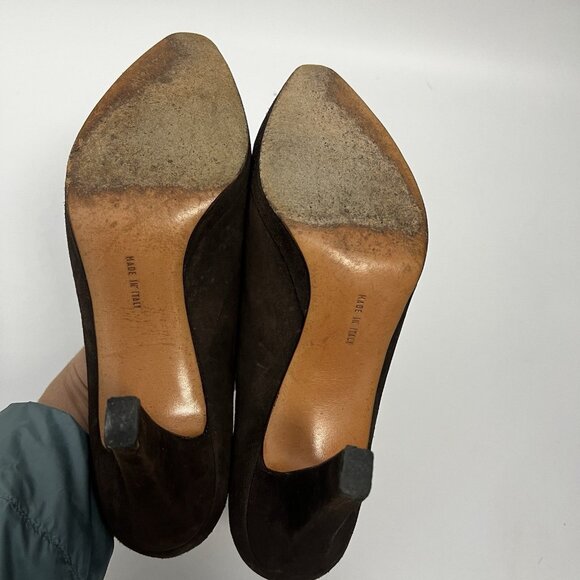Salvatore Ferragamo Suede Leather Heels Pumps Brown Vintage Shoes Womens Sz 9 B - Picture 6 of 10